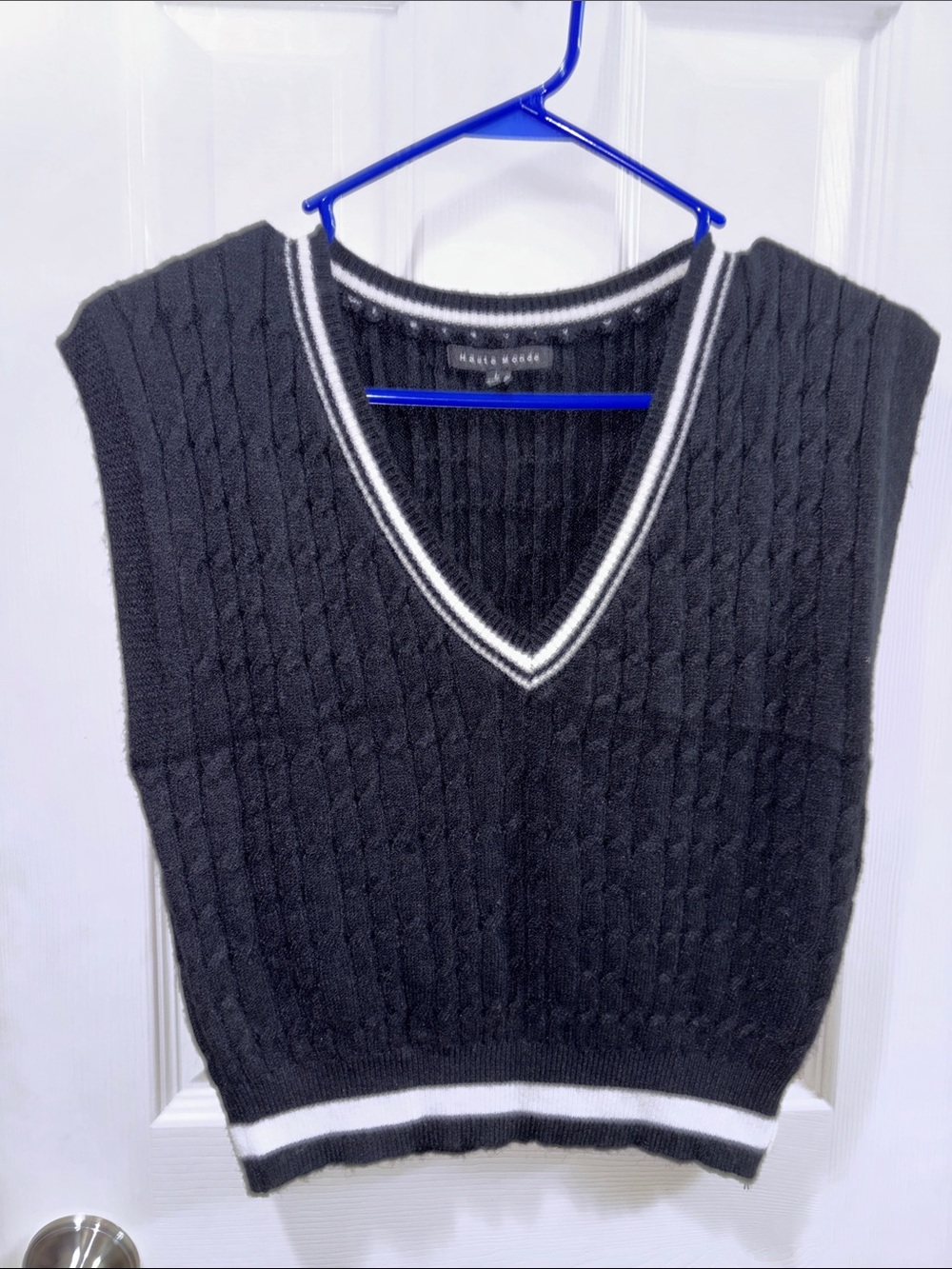 Haute Monde Black Sweater Vest with White Trim
